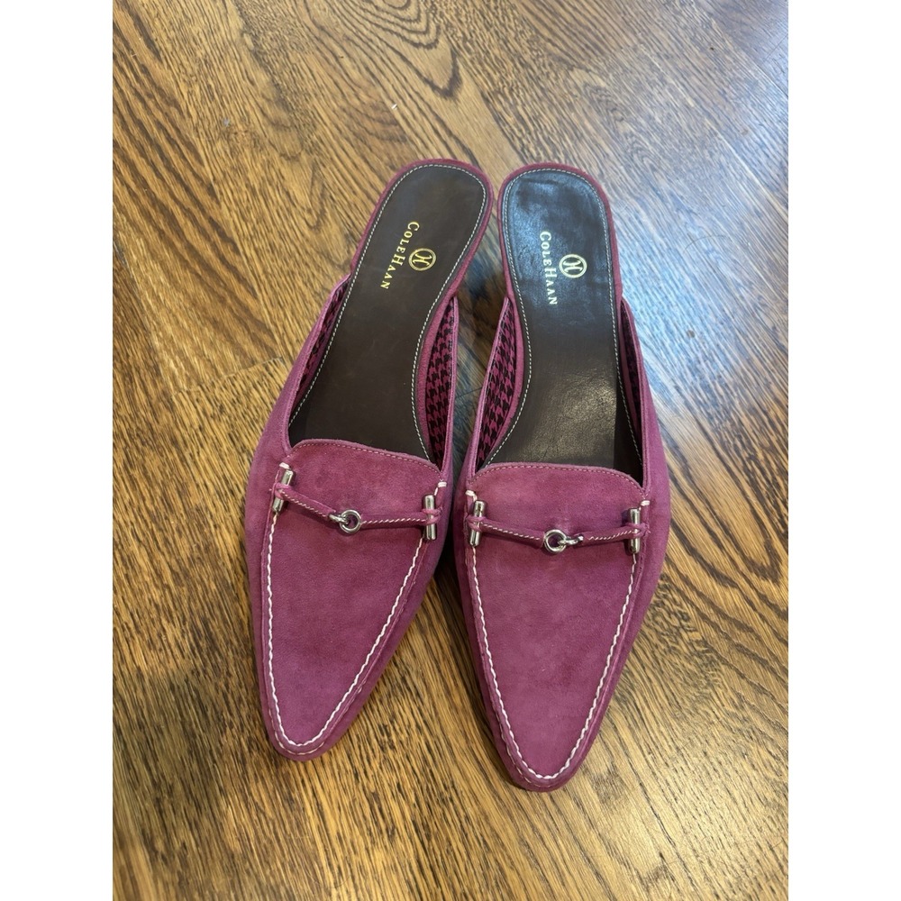 COLE HAAN Purple Suede Leather Kitten Heel Slides w/Horse Bit Detail Sz US 8.5 B